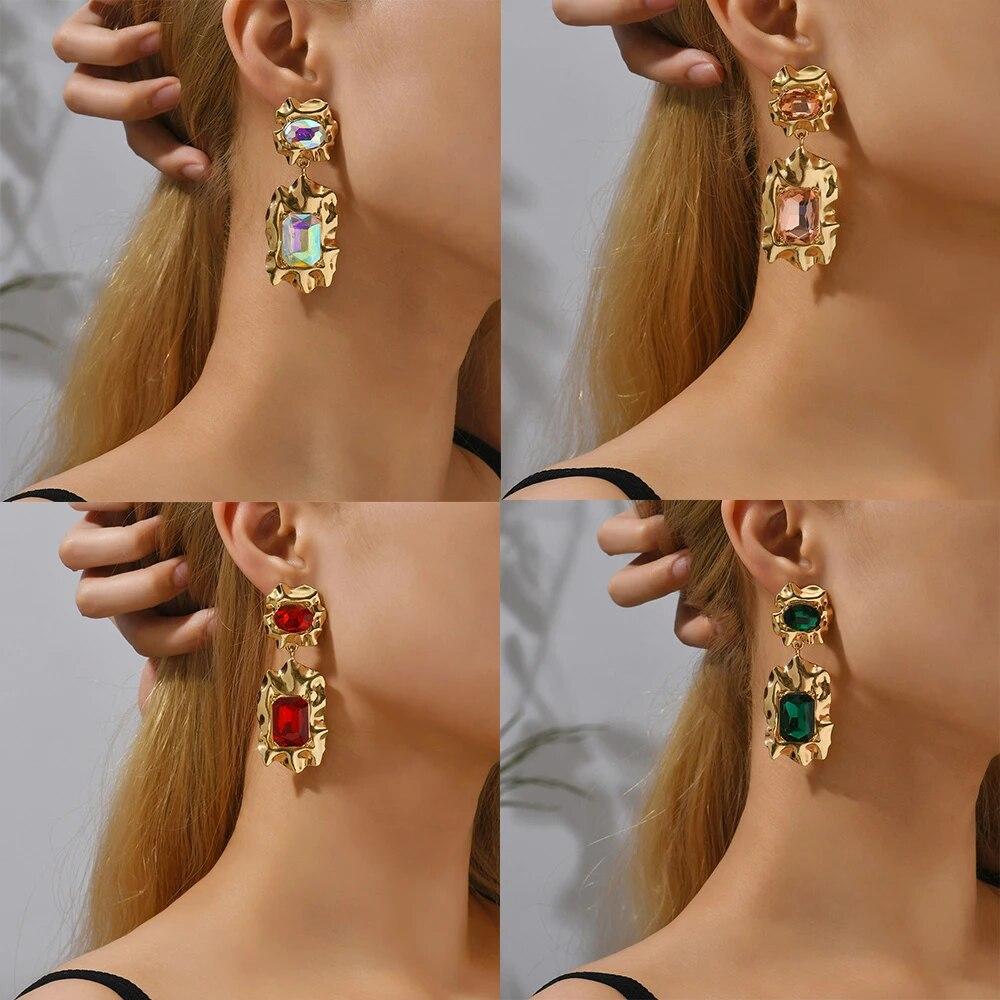 Модные глянцевые металлические инкрустации, блестящее стекло, очаровательный декор, большие висячие серьги для женщин, роскошный дизайн, ювелирные аксессуары для свадебной вечеринки