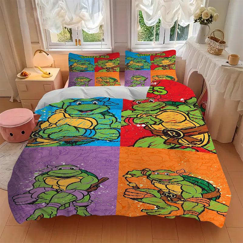 3-piece Постельное белье Черепашки-ниндзя TMNT Декор для гостевой комнаты Спальни Рождественский Хэллоуин Декор Подарки - Все Сезоны (Без вкладыша)a1013164