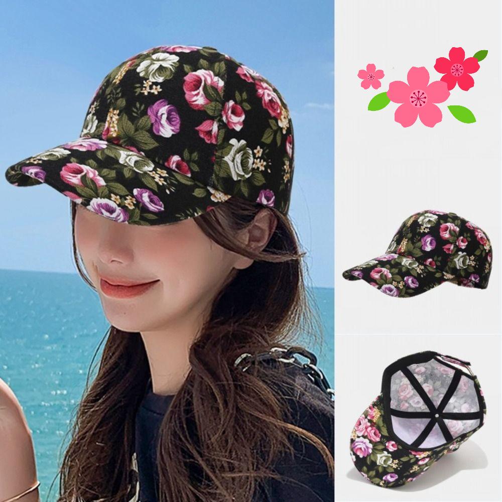 Хлопковые бейсболки с цветочным принтом, дышащие элегантные козырьки, модная женская фуражка