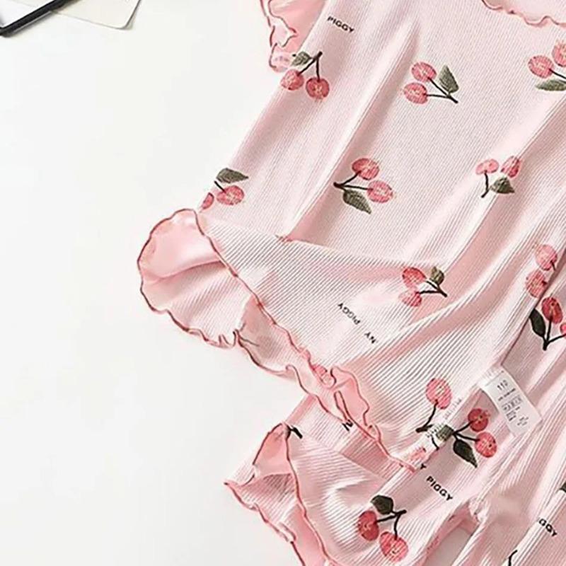 Летний пижамный комплект для девочек с принтом цветущей вишни, шорты и футболка с эластичностью в 4 направлениях, дышащая модальная смесь для сна и игр для