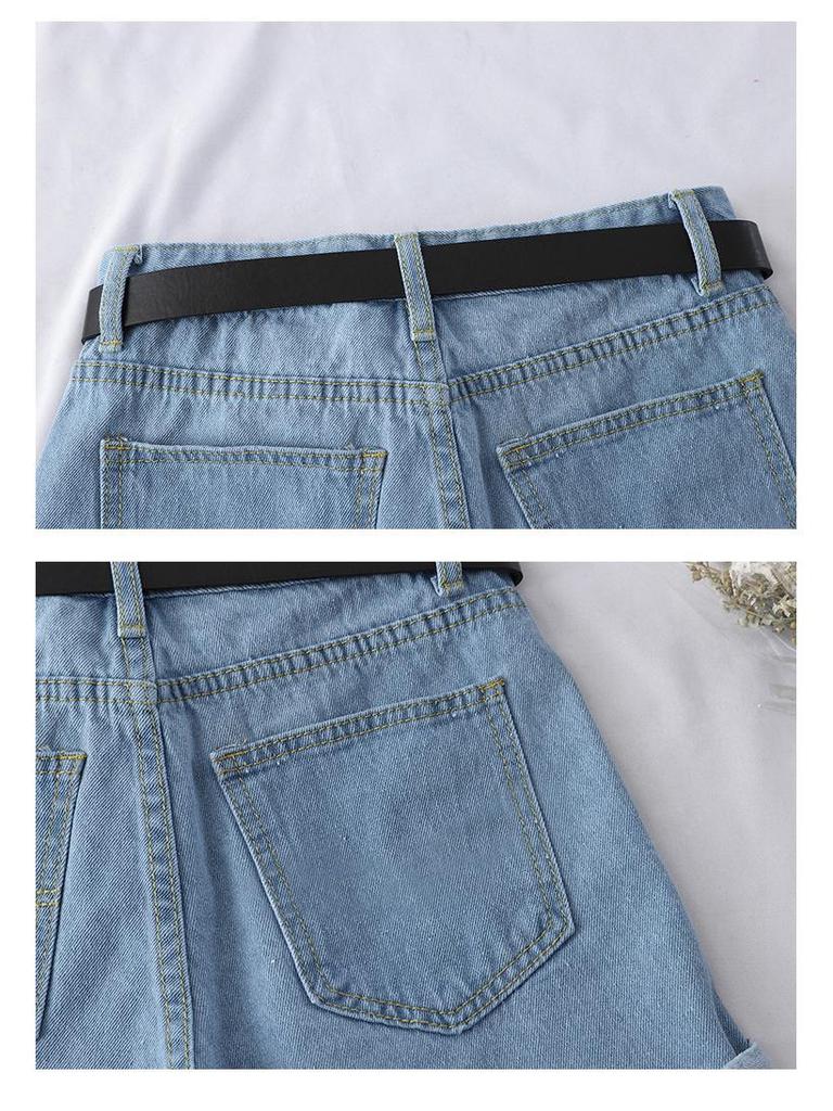 2022 Spring/Summer Women's High-Waisted Denim Shorts: Korean Style, Loose Fit, Slimming A-Line with Rolled Hem
