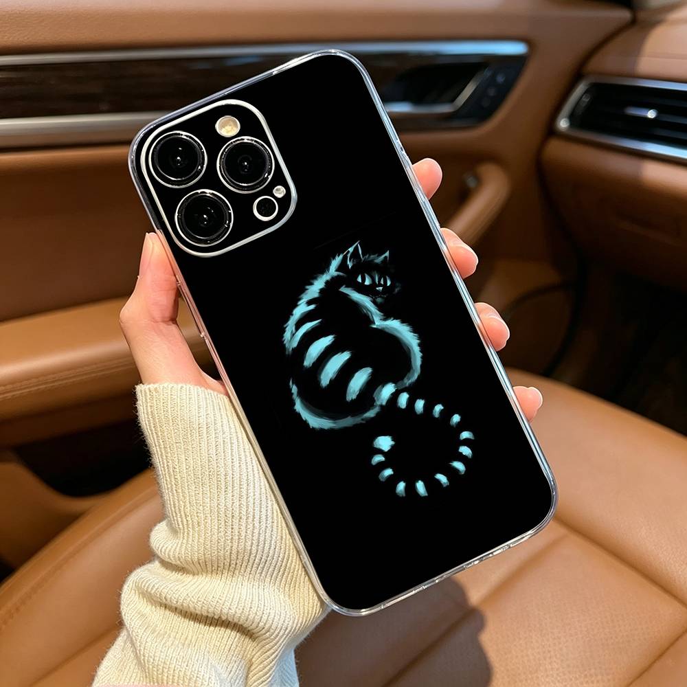 Cute C-Cheshire cat Phone Case For iPhone17,16,15,14,13,12,11 ,Pro Max, Plus Soft Silicone Transparent Cover