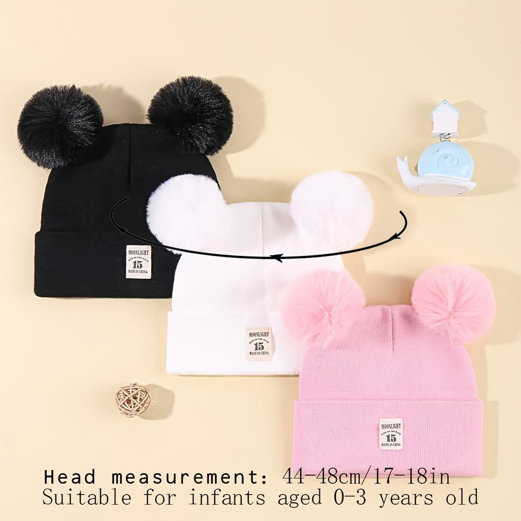 3 шт. Очаровательные вязаные шапки-бини - Зимние аксессуары для детей - Мягкие, теплые и красочные головные уборы для детей