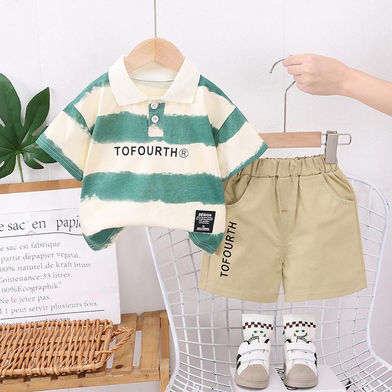 Комплект из 2 предметов для мальчиков из хлопка - Летняя цветная полосатая рубашка ПОЛО + подходящие повседневные шорты - Высококачественный повседневный наряд -S-XXL