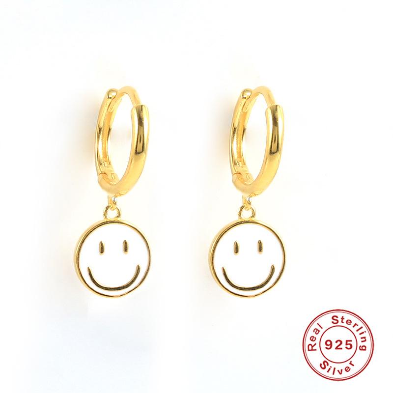 Серьги-клипсы из стерлингового серебра 925 пробы с эмалью в виде смайлика, капающее масло, летняя пляжная мода, простые креативные женские серьги