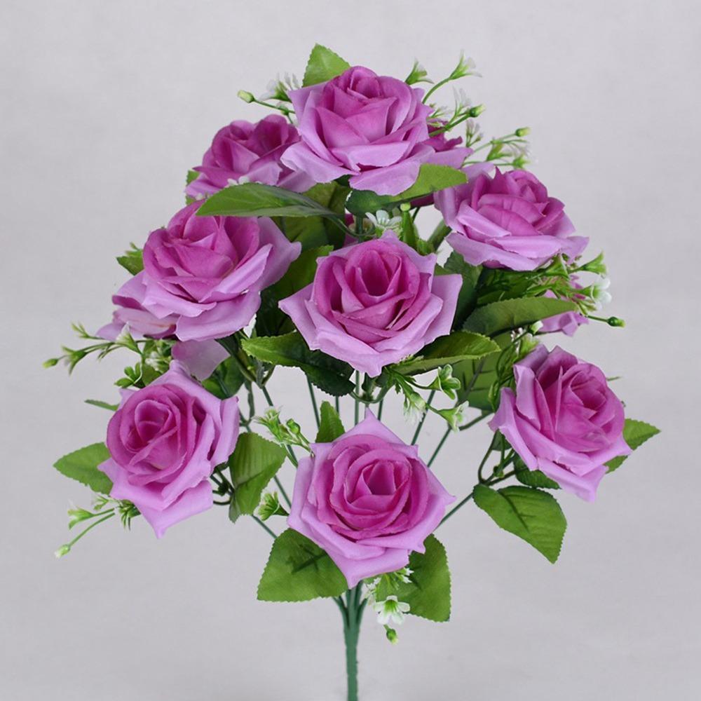 12 Heads Real Happy Silk Flower Mini Rolled Edge Fake Rose Flowers Bouquet Plastic Photography Photo Gift