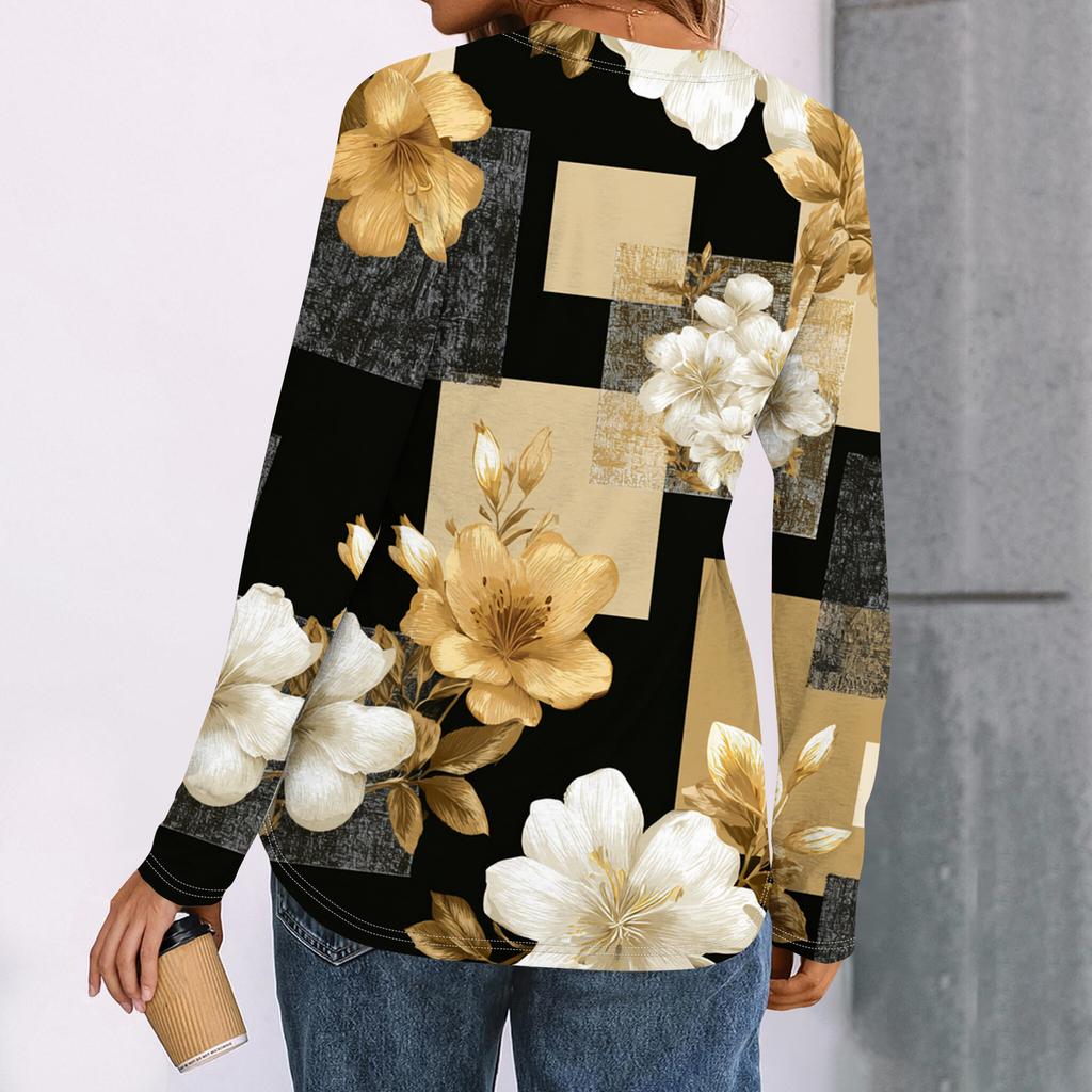 Женская рубашка с цветочным принтом, с длинным рукавом, элегантные повседневные топы, модная рубашка