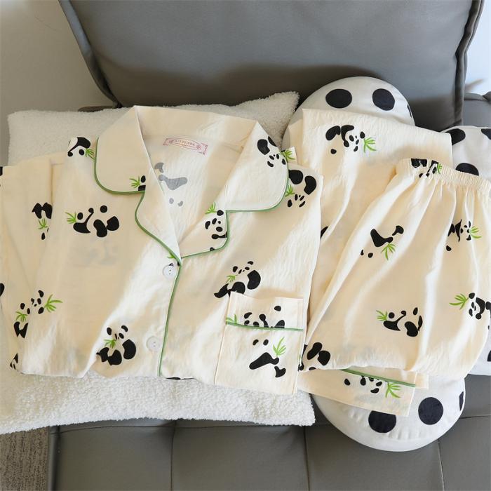 Print Cute Panda Women's Pajamas Set Autumn Spring Sleepwear Long Sleeve Tops and Pants Pajama 2 Piece Suit Nightwear Loungewear