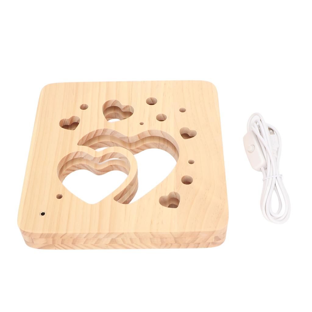 Wooden 3D LED Light Valentine\'s Day Hollow Hearts Shape Style Pine Wood USB Power Supply Decorative