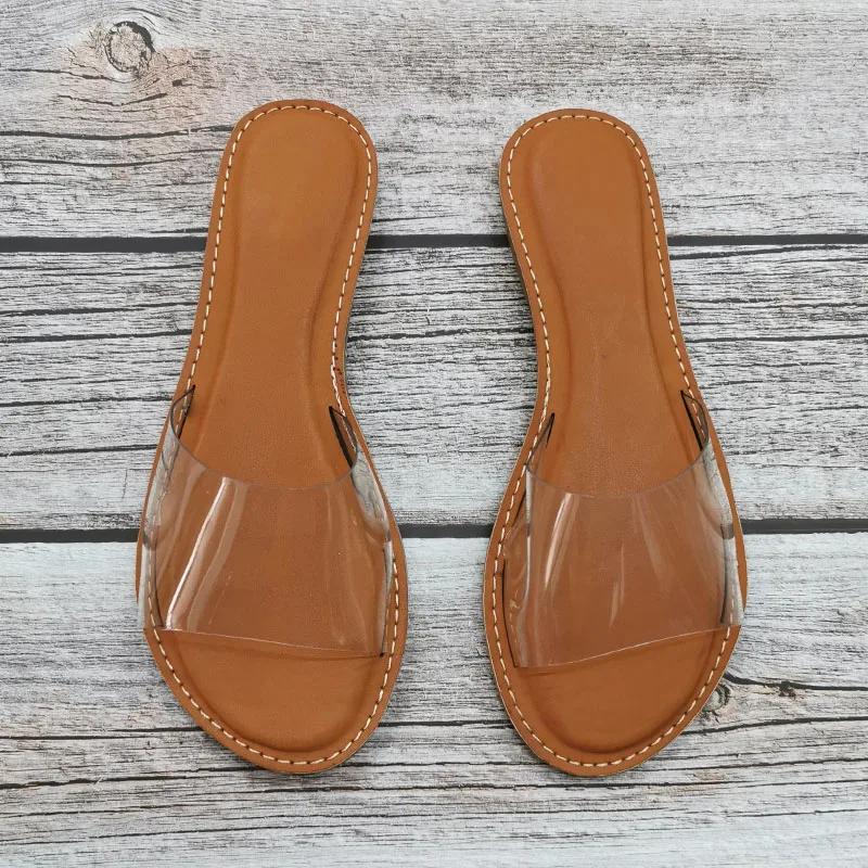 Fashion High Quality Fashion Summer Women Slippers Clear Transparent Slip-On Jelly Shoes Ladies Flat Beach Outdoor Holiday Slides