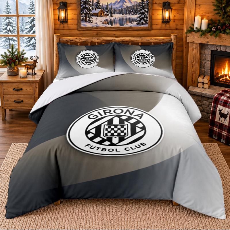 Printed 3Pcs Bedding Set Girona FC Pattern Bed Sheet Pillowcase For Bedroom Decor