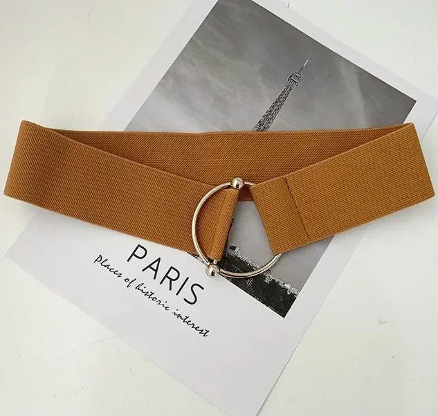 Fashionable And Simple Solid Color Belt Women's Sweater Tank Top Sealed Elastic Wide Round Buckle Decorative Dress Accessories