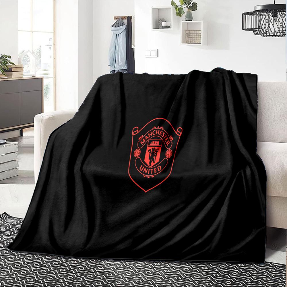 Manchester Crest Flannel Blanket, Soft Polyester, Modern Design, All-Season for Camping, Travel, Gifts for holidays or birthdays