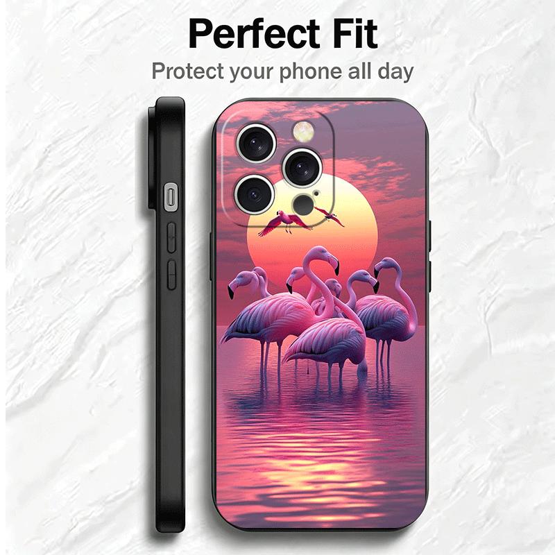 Розово-красный Мечтательный Фламинго Мягкий Чехол для Телефона для iPhone 16 16E 17 Air 15 Pro Max 14 Plus 13 Mini 11 12 7 Черная Задняя Крышка