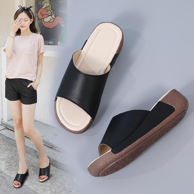 Женские шлепанцы, летние базовые уличные нарядные шлепанцы с открытым носком, повседневные тапочки на платформе с толстой подошвой, большие размеры