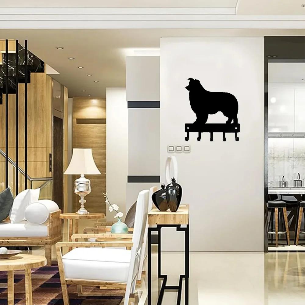 1pc Wall Hook Border Collie Dog Iron Metal Key Hooks & Keychain Holder-Small 6 Inch Wide Hanger In The Hallway Decoration
