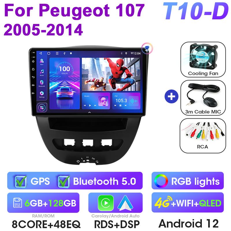 Для Peugeot 107 Toyota Aygo Citroen C1 2005 - 2014 2 Din Android 12 Автомагнитола Радио Мультимедийный Видеоплеер GPS 4G Carplay Auto