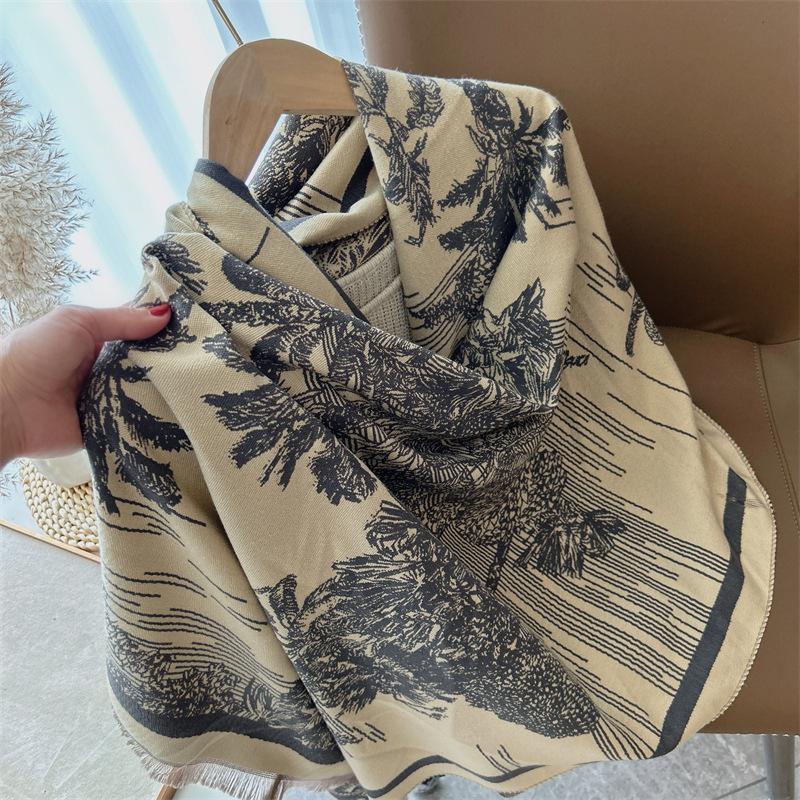 2024 Autumn/Winter New Imitation Cashmere Exterior Warm Office Versatile Extended Thick Scarf Air Conditioning Room Shawl for Women