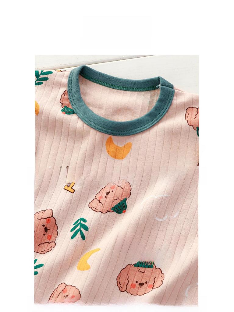 Детский осенний хлопковый пижамный комплект: Унисекс-топ и низ с длинным рукавом