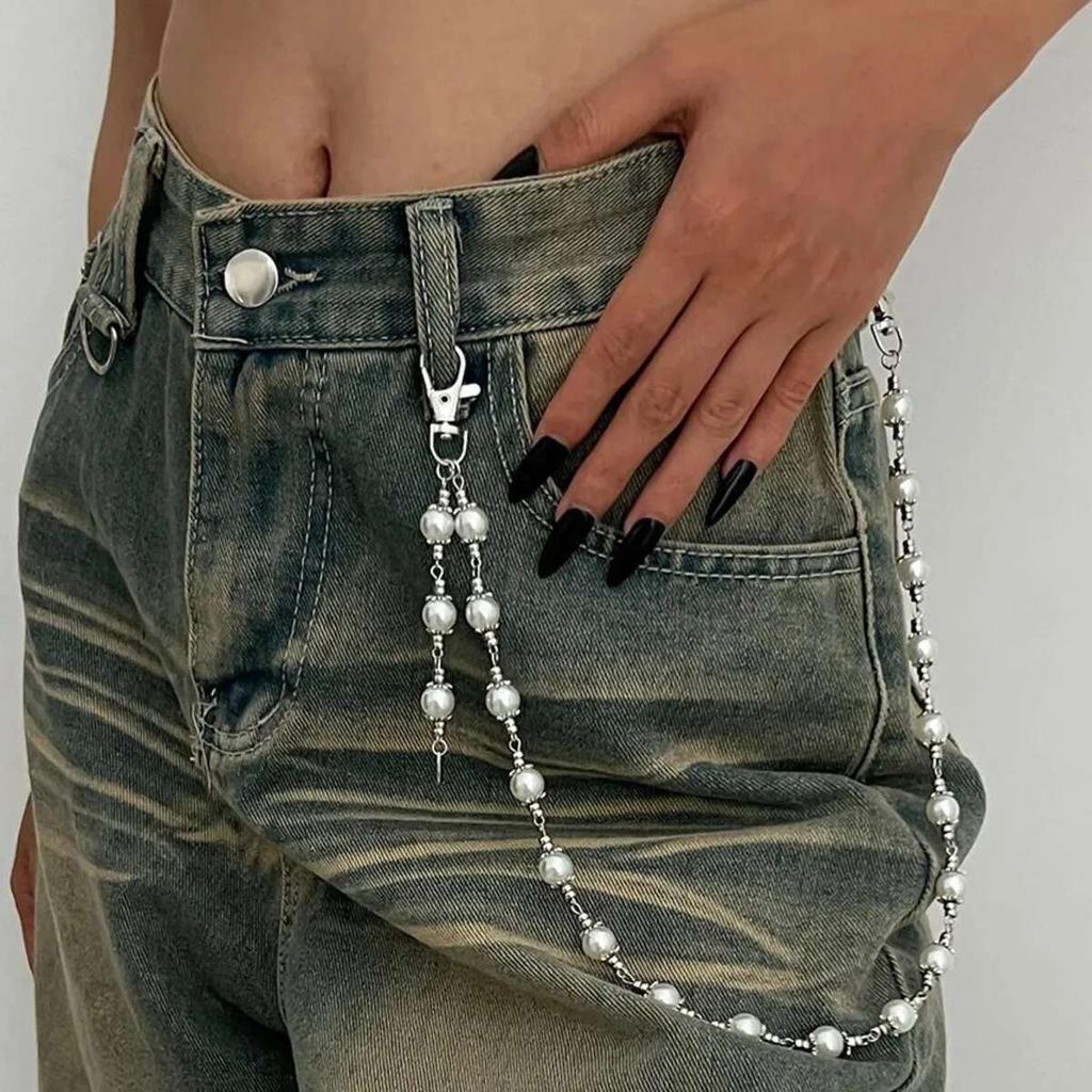 Ingemark Creative Unique Imitation Pearl Jeans Pants Chain for Women Retro Hip Hop Bag Wallet Keychain Men Jewelry Accessories