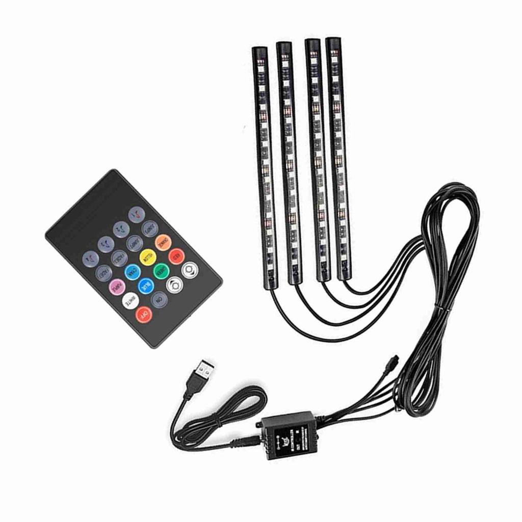 Car LED Light Strip, EECOO 4pcs Car Interior Light Music LED Lighting Kit Underdash Lights with