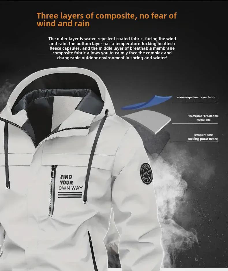 Мужская ветровка осень/зима 2025 года со съемным капюшоном