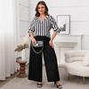 Plus Size Women's New Fashion Loose Casual Striped Top Wide Leg Trouser Suit