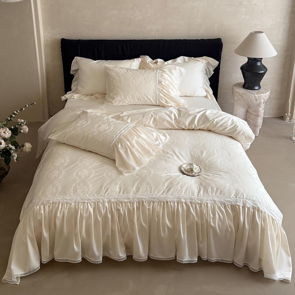 French princess style high-end silk and cotton relief jacquard four piece set - Afternoon Paris