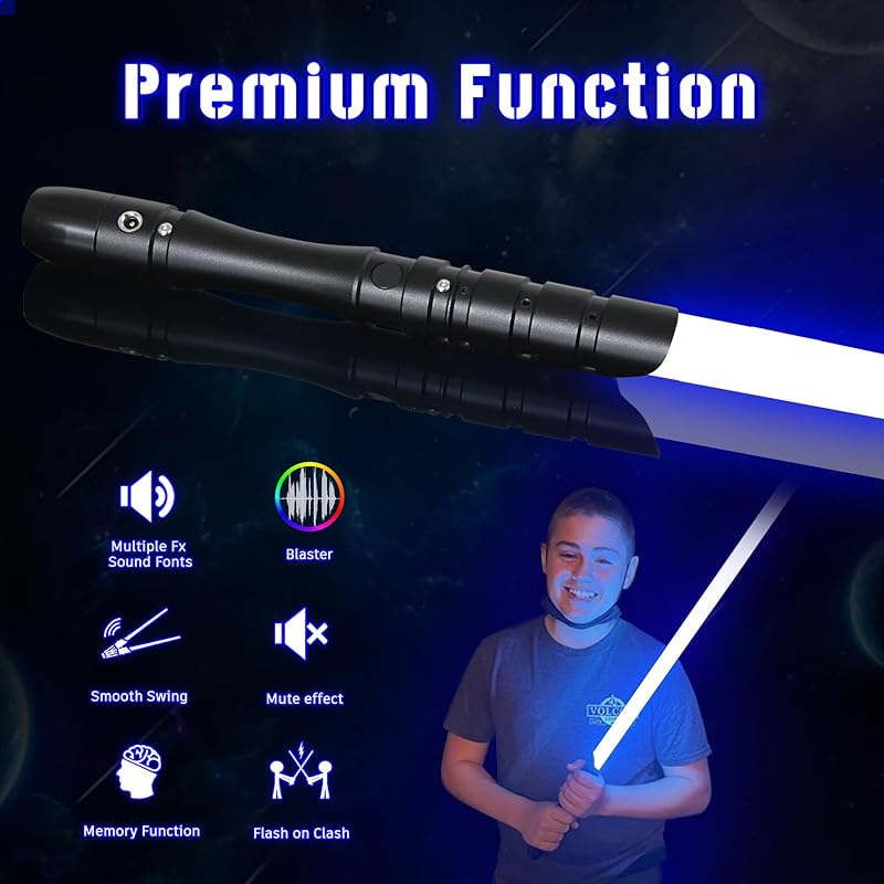 YDDSABER Lightsaber LED Blade Metal Hilt Force FX Sound Effects Equipped with Sensor Rechargeable Light Up Sword (Black Hilt Blue Blade)