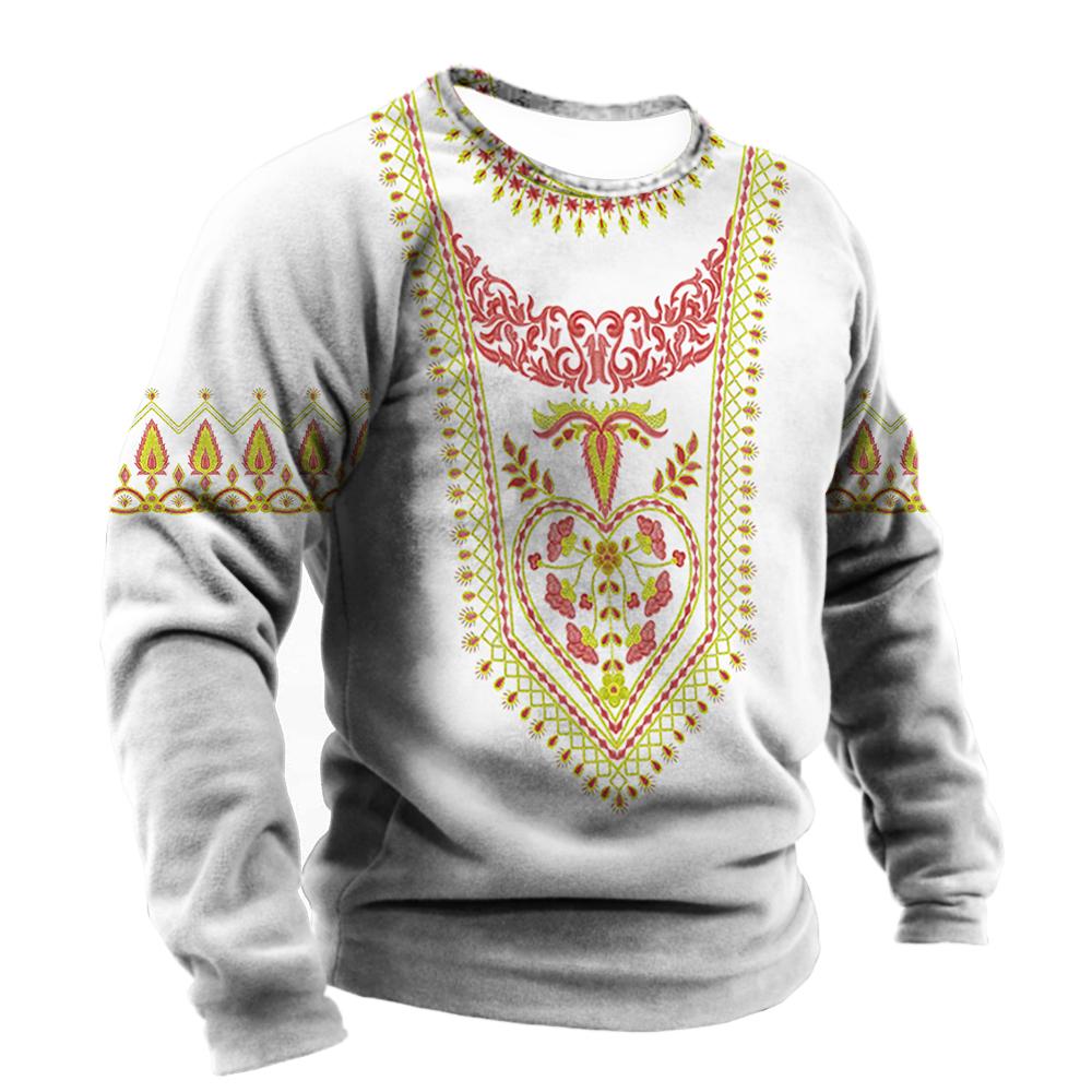 Винтажная футболка из хлопка с длинным рукавом, мужские топы 5xl, этническая футболка с племенным принтом, весенняя дышащая свободная мужская рубашка, одежда