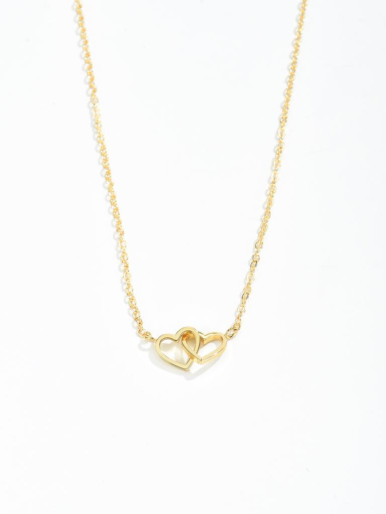 Маленькое милое ожерелье-цепочка с двойным полым сердцем, женская модная любовная подвеска, ювелирное украшение на День святого Валентина для женщин