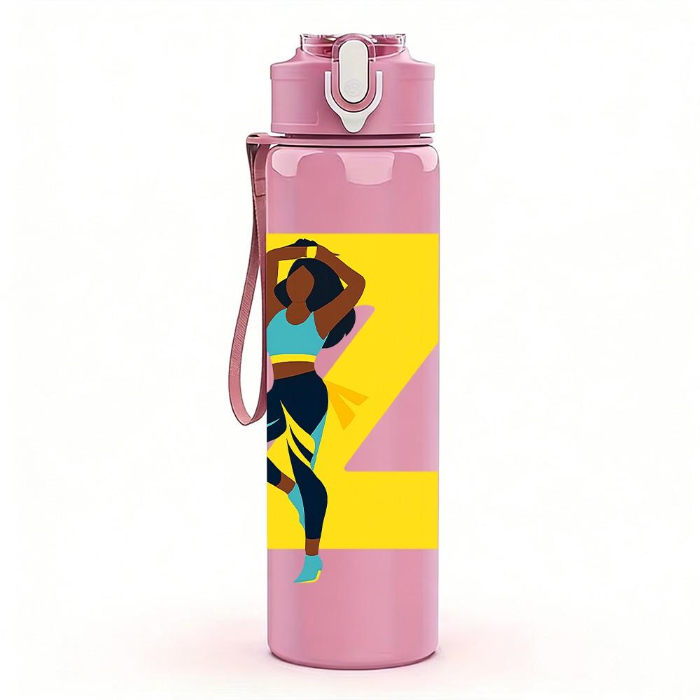 1PC Dancing Girl Pattern 750ml Color Plastic Sports Water Bottle Leakproof Flip Straw Lid Suitable for Sports Office Home Use