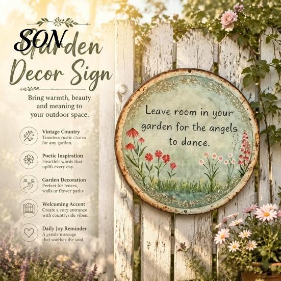 Artistic Yard Ornament Round Garden Metal Sign, Retro Distressed Iron Wall Decor, Weather Resistant Decor for Patio Vintage Art Plaque Outdoor