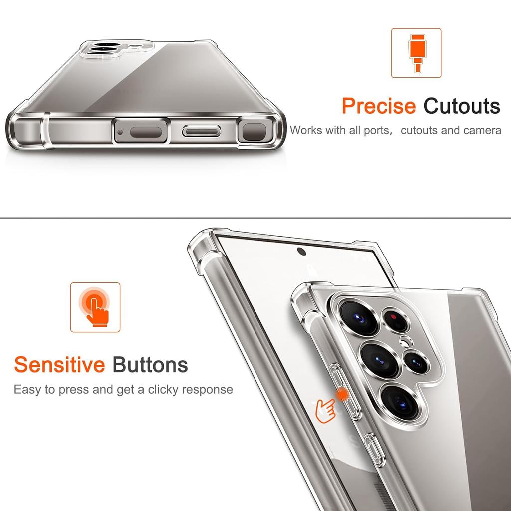 Прозрачный чехол для Samsung Galaxy S24 Ultra S23 FE S22 Plus + 5G S21 Мягкий бампер из ТПУ с защитой от пожелтения Slim Fit Полный защитный противоударный прозрачный чехол