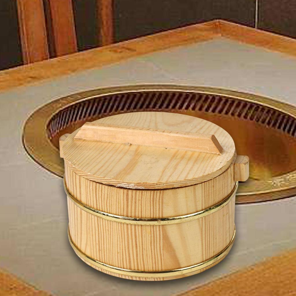 Деревянное ведро для запаривания риса, миска для риса для суши, многоразовая антипригарная круглая миска для риса с крышкой для закусок и апетайзеров в ресторане