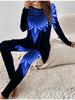 Евро-американская мода 3D абстрактный принт женская всесезонная футболка с длинным рукавом + длинные брюки комплект из двух предметов. Идеальный подарок на Новый год и Рождество