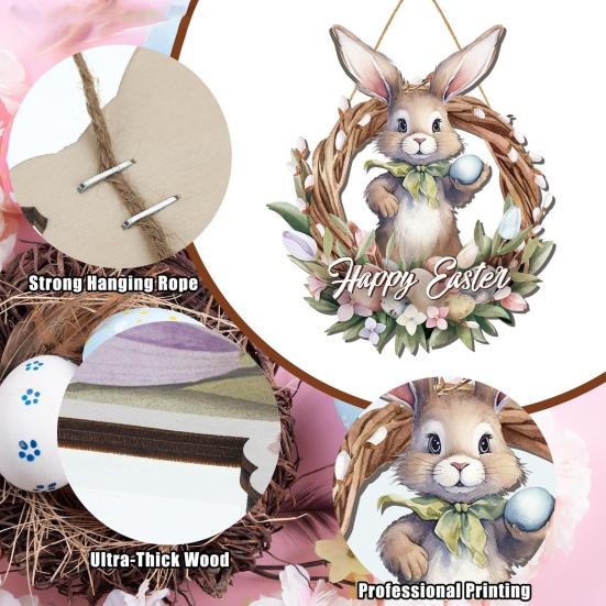 Пасхальный приветственный дверной знак с изображением гнома, кролика, цветка, яйца, дверной подвесной знак, вешалка для входной двери, деревянная декоративная настенная табличка с изображением весеннего праздника