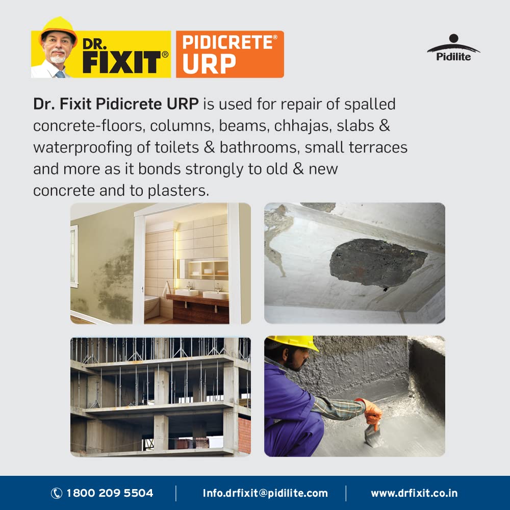 Dr.Fixit 301 Pidicrete URP SBR Latex Waterproofing & Concrete Repair Bonding Agent for Bathrooms, Terraces, 1Kg