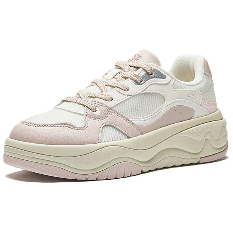 Anta Abrasion Resistant Breathable Low top Skateboard Shoes Women's White Pink Sneakers 922528011-3