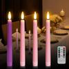 4pcs LED Taper Candles Pink Flameless Wedding Candle Timer Remote Battery-operated Table Home Decoration Electronic Candle