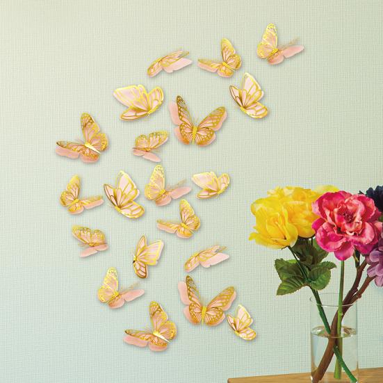 20 Pcs 2 Layers Wing Butterfly Wall Decor Self-Adhesive 3D Hollow Butterfly Stickers for Home Bedroom Cake Baby Shower Birthday Party Decoration