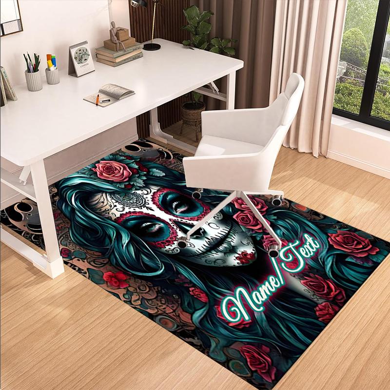 1PC Custom Name Day Dead Art Theme Floor Mat Ideal for Living Room, Game Rooms, Office, Bedroom,Floor Mat Playful Design
