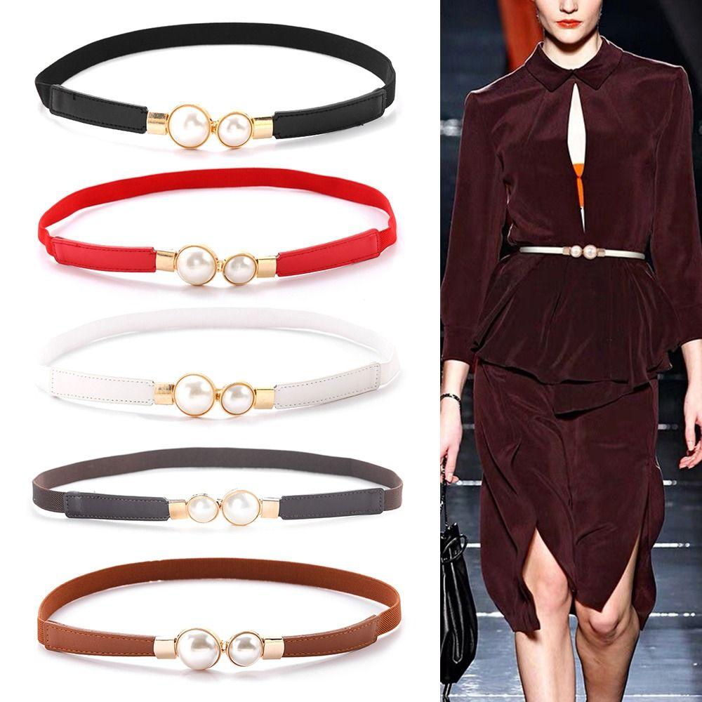 Pearl Buckle Waist Belt Thin Dress Coat Decorative Waistband Simple Skinny Waist Straps Women
