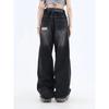 Women's Gothic Black Jeans High Waist Vintage Korean Fashion Y2k Streetwear Ripped Pants Harajuku Casual Wide Leg Denim Trousers