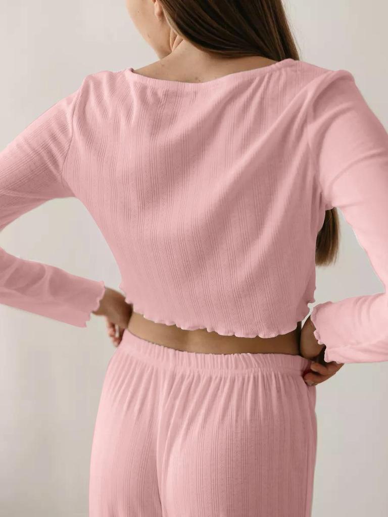 2025 Европейский и Американский Вязаный Комплект из Хлопкового Смесового Материала с Длинным Рукавом и Брюками для Осени/Зимы