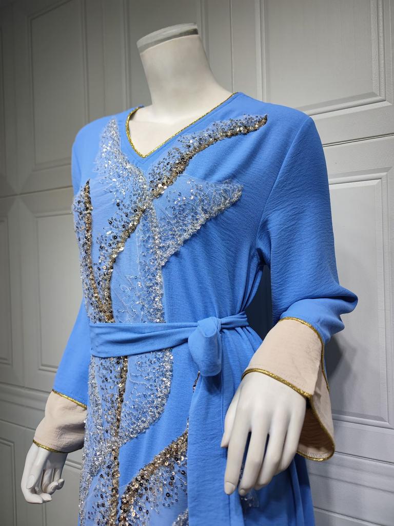 Женская одежда, модное мусульманское платье с вышивкой и пайетками, Абая, средневосточное женское свободное облегающее мусульманское платье