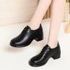 Дышащие Удобные На шнуровке Мягкие Кожаные Туфли Женские Балетки Весна 2025 Квадратный Каблук Черные Туфли с Мехом для Мамы Работа Танцы