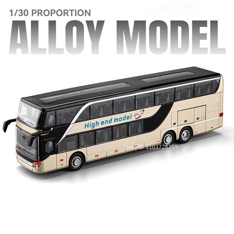 1:30 Business Bus Model Car Toys Alloy Diecast Long Distance Buses Pull Back Doors Opened Sound Light Ornament Cars Kids Gifts