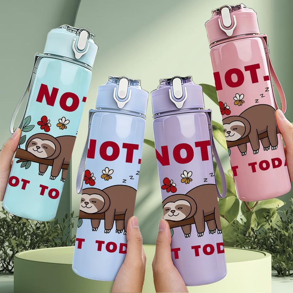 1PC Not Not Today Sloth Art 750ml Color Plastic Sports Water Bottle Leakproof Flip Straw Lid Suitable for Sports Office Home Use