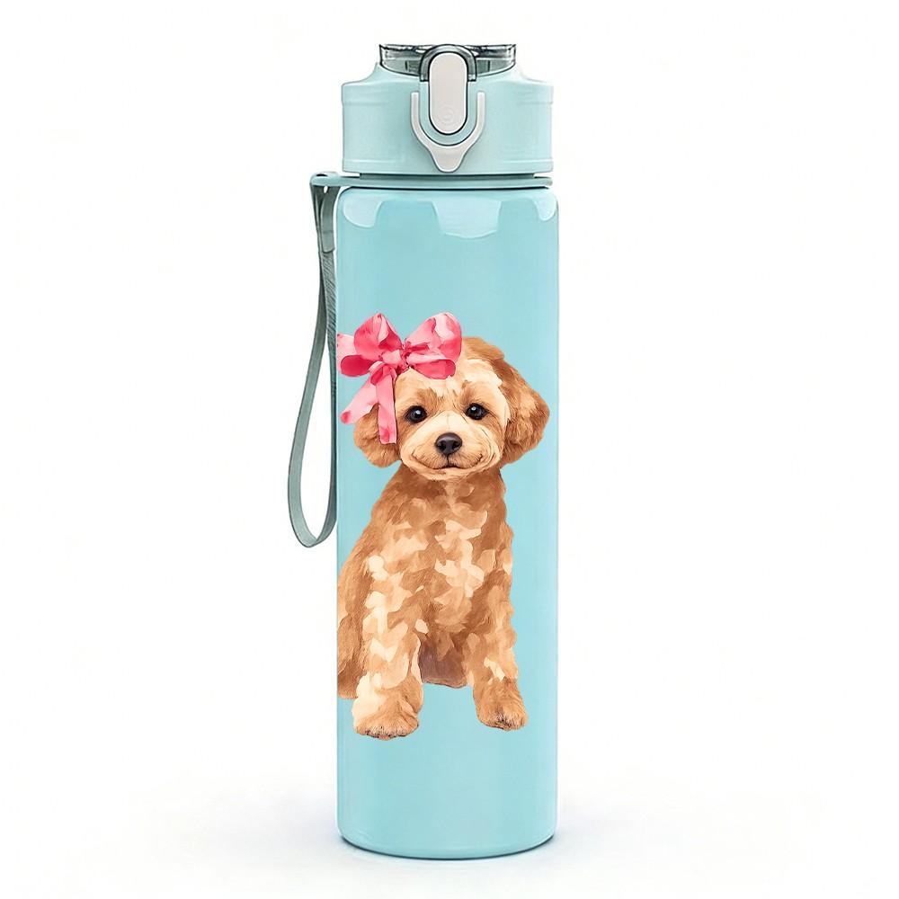 1PC Cute Golden Poodle Dog Cartoon 750ml Color Plastic Sports Water Bottle Leakproof Flip Straw Lid Suitable for Sports Office Home Use